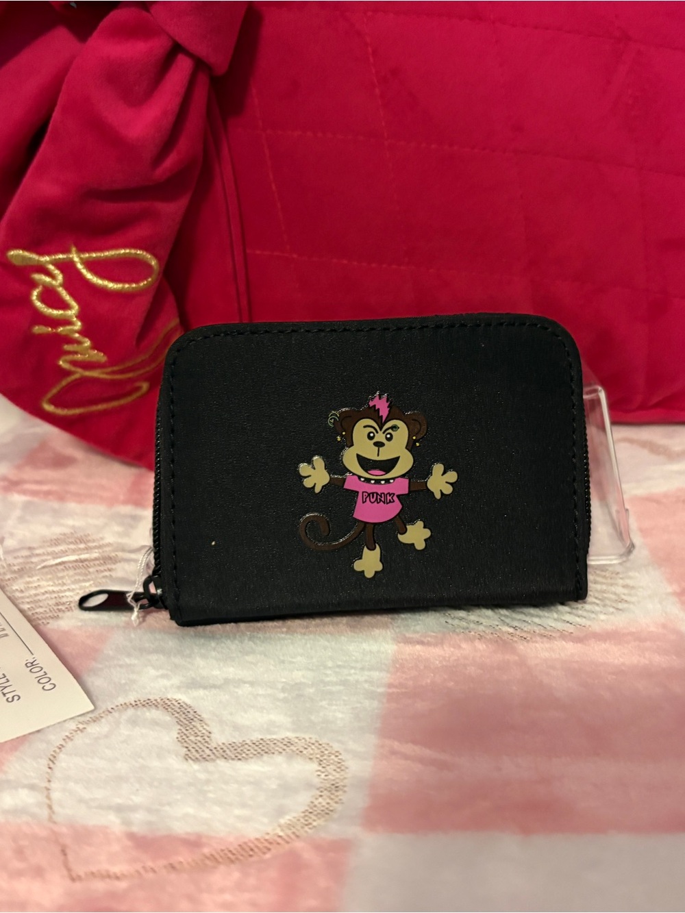 Black Wallet with Pink Punk Monkey Graphic